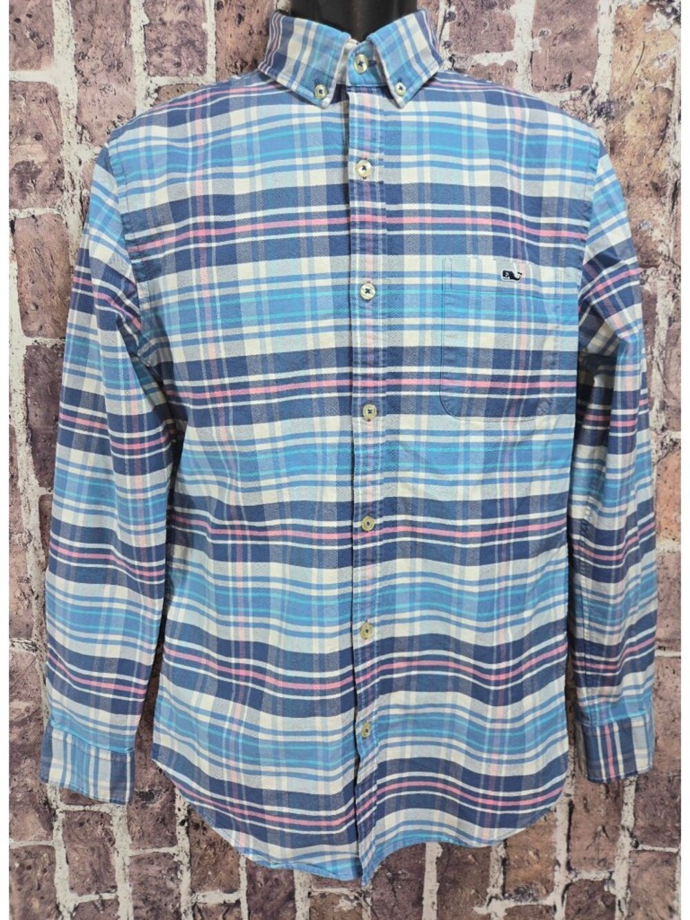 Vineyard Vines Slim Fit Tucker Shirt Small Blue Pink Plaid Button Down